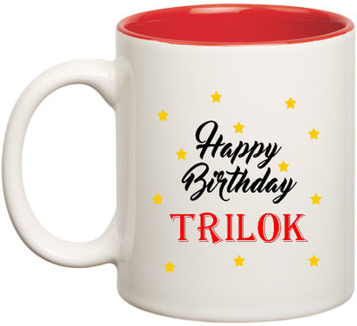 

HuppmeGift Happy Birthday Trilok Inner Red Ceramic (350ml) Ceramic Mug(350 ml), Red;white