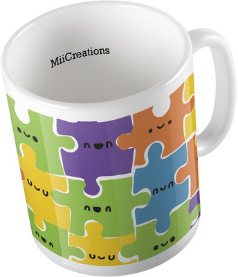 

MiiCreations Printed Colourful Puzzle Pattern Ceramic Mug(325 ml), Multicolor