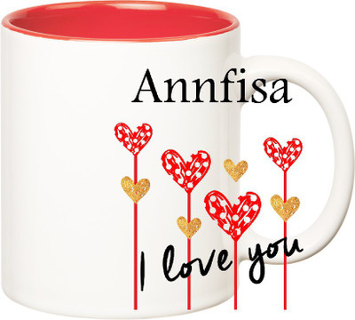 

Huppme I Love You Annfisa Inner Red (350 ml) Ceramic Mug(350 ml), Red;white