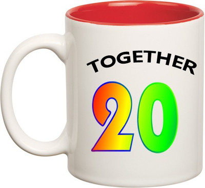 

Huppme Together Since 2011 Inner red Ceramic Mug(350 ml), Red;white
