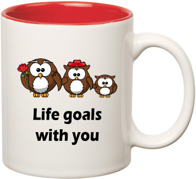 

HuppmeGift Life Inner Red Ceramic Mug(350 ml), Red;white