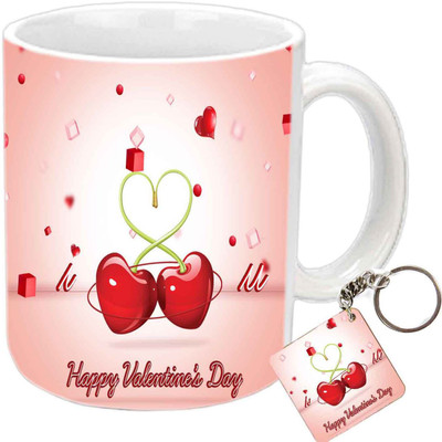 

Raj Laxmi Love hearts red cube white Ceramic Mug(398 ml)