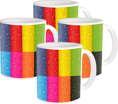 

Heyworlds colorfull pattern Ceramic Mug(325 ml, Pack of 4), Multicolor