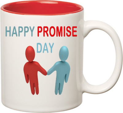 Huppme Happy Promise Inner Red Ceramic Mug(350 ml), Red;white