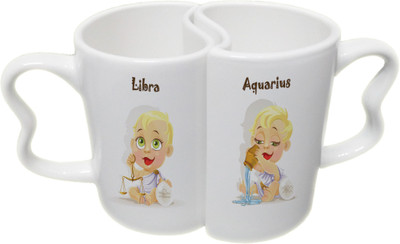 

Ucard Libra and Aquarius Zodiac Sign Valentines Day Couple Bone China, Ceramic, Porcelain Mug(325 ml), Multicolor