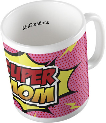 

MiiCreations Printed Super Mom Ceramic Mug(325 ml), Multicolor
