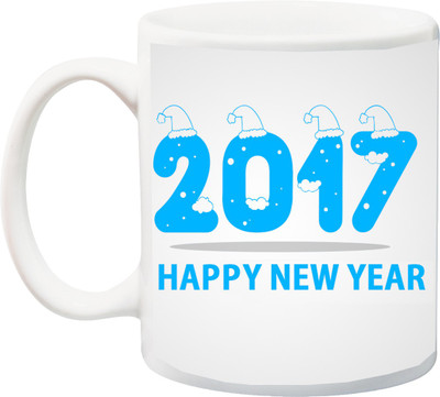 

ME&YOU Christmas and New Year Gifts Wishes 2017 Blue Printed Ceramic Mug(325 ml)