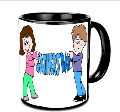 

Raj Laxmi Happy Fathers Day With Cartoon Character Multicolor Ceramic Mug(3.5 ml), Black