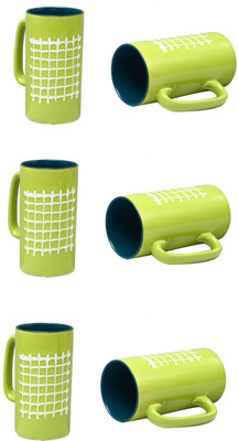 

caffeine Lime Green Check and Mate Ceramic Mug(500 ml, Pack of 6), Blue;green