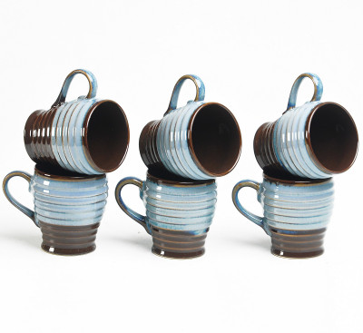 

Cultural Concepts Brown Studio Cara Tea Cups Ceramic(Grey, Blue, Pack of 6)