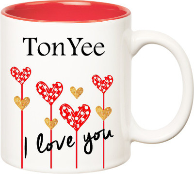 

Huppme I Love You Tonyee Inner Red (350 ml) Ceramic Mug(350 ml), Red;white
