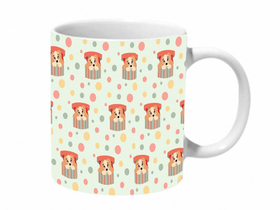 

Mooch Wale Cute Dog Pattern Ceramic Mug(325 ml), Multicolor
