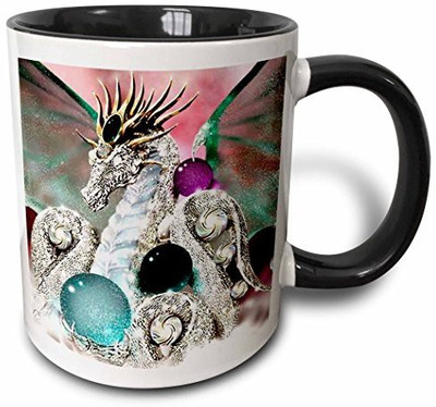 

3dRose mug_798_4 All That Glitters Dragon Two Tone Black, 11 oz, Black/White Ceramic Mug(60 ml), Multicolor