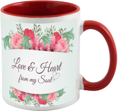

AllUPrints Floral Love And Heart Red Ceramic Mug(325 ml)