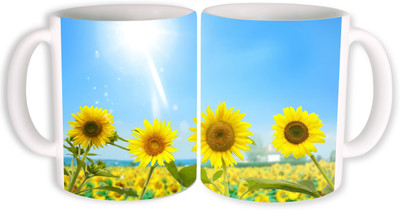 

PhotogiftsIndia sunflower design Ceramic Mug(350 ml, Pack of 2), Multicolor
