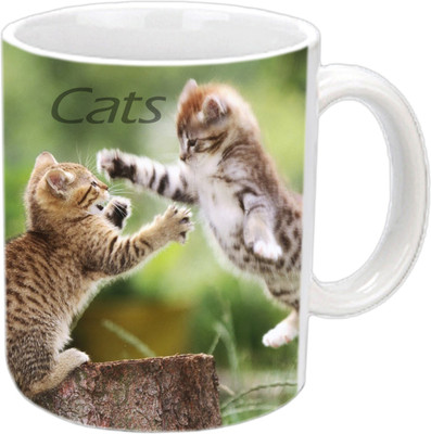 

Raj Laxmi Fighting cats white Ceramic Mug(350 ml)