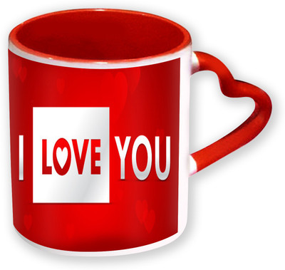 

Heyworlds Happy Valentine Day Gifts Heart Shape Red Color with Handle 60 Ceramic Mug(325 ml), Multicolor