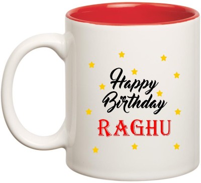 

HuppmeGift Happy Birthday Raghu Inner Red Ceramic (350ml) Ceramic Mug(350 ml), Red;white