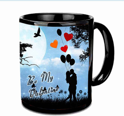 

Raj Laxmi kissing couple valentine black Ceramic Mug(350 ml)