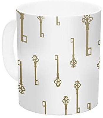 

Kess InHouse InHouse Suzanne Carter Vintage Gold Keys II White Yellow Ceramic Coffee, 11 oz, Multicolor Ceramic Mug(60 ml)
