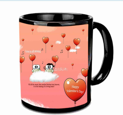 

Raj Laxmi Heart balloons valentine black Ceramic Mug(350 ml)