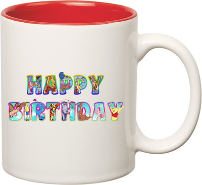 

HuppmeGift Happy Birthday Inner Red Ceramic Mug(350 ml), Red;white