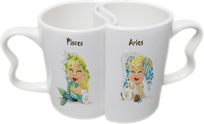 

Ucard Pisces and Aries Zodiac Sign Valentines Day Couple Bone China, Ceramic, Porcelain Mug(325 ml), Multicolor