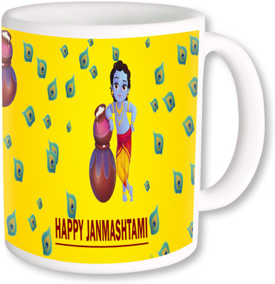 

PhotogiftsIndia Krishna Janmashtami With Yellow Background Ceramic Mug(325 ml), Multicolor