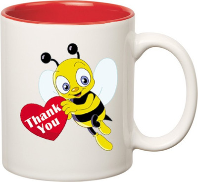 Huppme Thank You Inner Red Ceramic Mug(350 ml), Red;white
