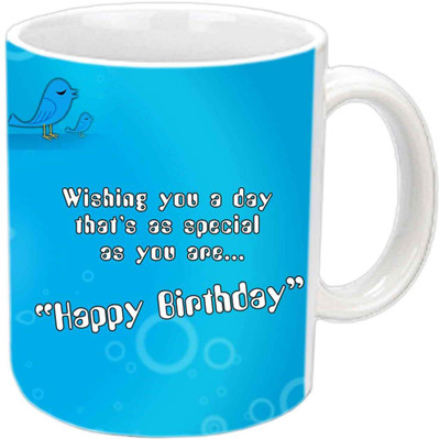 

Raj Laxmi Blue cute bird white mug Ceramic Mug(350 ml)