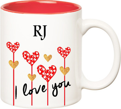 

Huppme I Love You Rj Inner Red (350 ml) Ceramic Mug(350 ml), Red;white