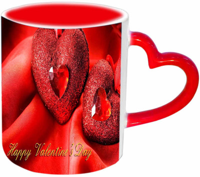 

Raj Laxmi Diamond hearts red handle valentine Ceramic Mug(350 ml)