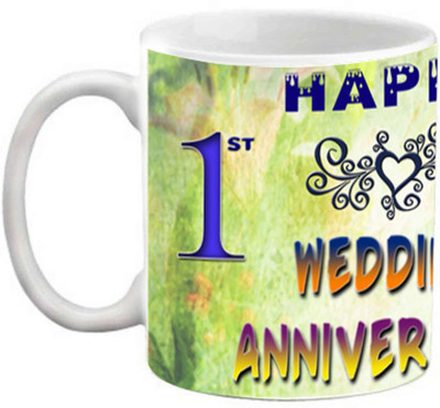 

EFW Happy 1st Wedding Anniversary Printed Photo 325ml Ceramic Mug(325 ml), White