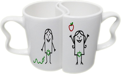 

Ucard Valentines Day Adam Eve Love Couple Bone China, Ceramic, Porcelain Mug(325 ml), Multicolor