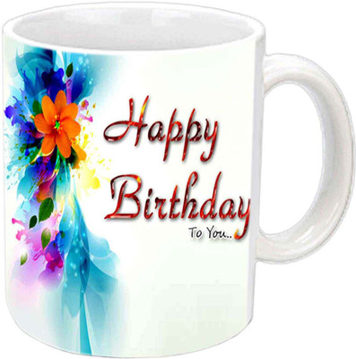 Raj Laxmi flower waves white Ceramic Mug(350 ml)