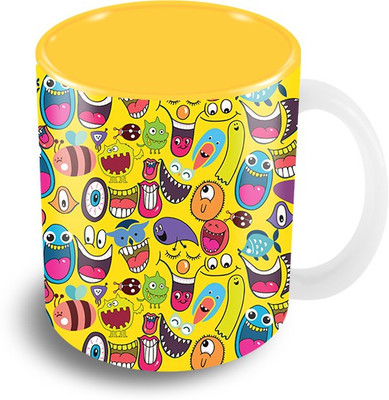 

The Crazy Me Monsters Faces (Yellow) Pattern Coffee Ceramic Mug(325 ml)