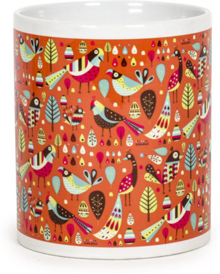 

Chumbak Garden Birds Orange Ceramic Mug(300 ml), Multicolor