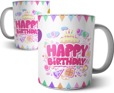 

Chiraiyaa Happy Birthday - Baloons Colorful graphics Ceramic Mug(300 ml), Multicolor