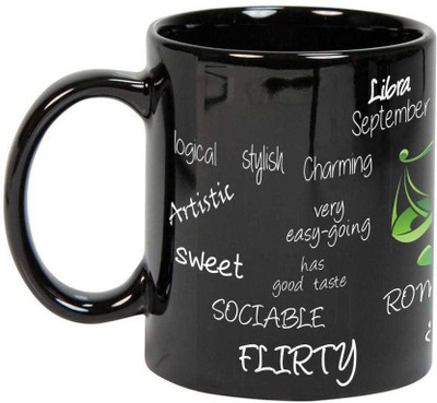 

Prithish Libra Black Ceramic Mug(330 ml), Multicolor