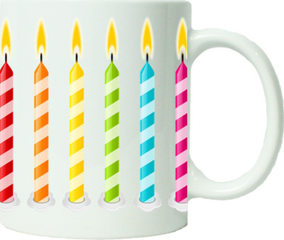 

Maison N Mode Birth Day Candle Coffee Ceramic Mug(330 ml), Multicolor