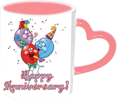 

Raj Laxmi Anniversary Wishes With Funny Cartoons Pink Handle Ceramic Mug(350 ml)