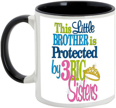 

AllUPrints Gift For Bahiya Dooj/ Brother/ Sister - The Little Brother Is Protected Black Ceramic Mug(325 ml)