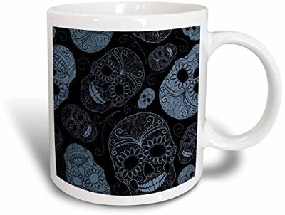 

3dRose mug_110444_2 Blue Sugar Skulls Day of The Dead Art Ceramic, 15-Ounce Ceramic Mug(60 ml), Multicolor