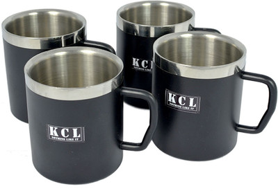 

KCL Melamine Stainless Steel Mug(Pack of 4), Black