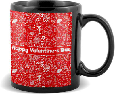 

SKY TRENDS Happy Valetine 's Day With White Heart Black Coffee Valetine's Ceramic Mug(320 ml)