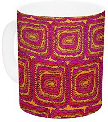 

Kess InHouse InHouse Nandita Singh Bright Squares Red Pink Ceramic Coffee, 11 oz, Multicolor Ceramic Mug(60 ml)