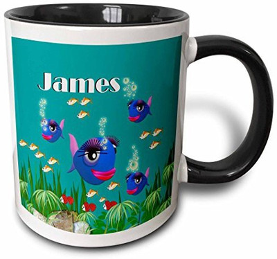

3dRose This Vibrant Artwork of Fish Under The Sea is Personalized with The Name James Two Tone Black, 11 oz, Black/White Ceramic Mug(60 ml), Multicolor