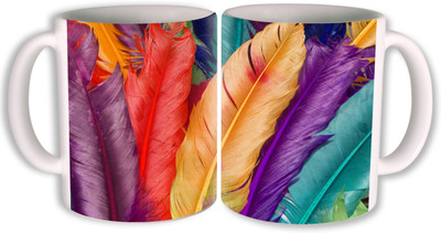 

PhotogiftsIndia feather design Ceramic Mug(350 ml, Pack of 2), Multicolor