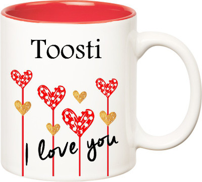 

Huppme I Love You Toosti Inner Red (350 ml) Ceramic Mug(350 ml), Red;white
