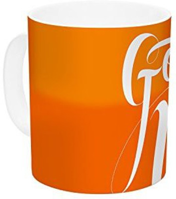 

Kess InHouse InHouse Roberlan Good Vibes White Orange Ceramic Coffee, 11 oz, Multicolor Ceramic Mug(60 ml)